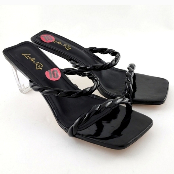 London Rag Black Inamorata Braided Cord Clear Heeled Sandals Square Toe Size 10 - Picture 3 of 12